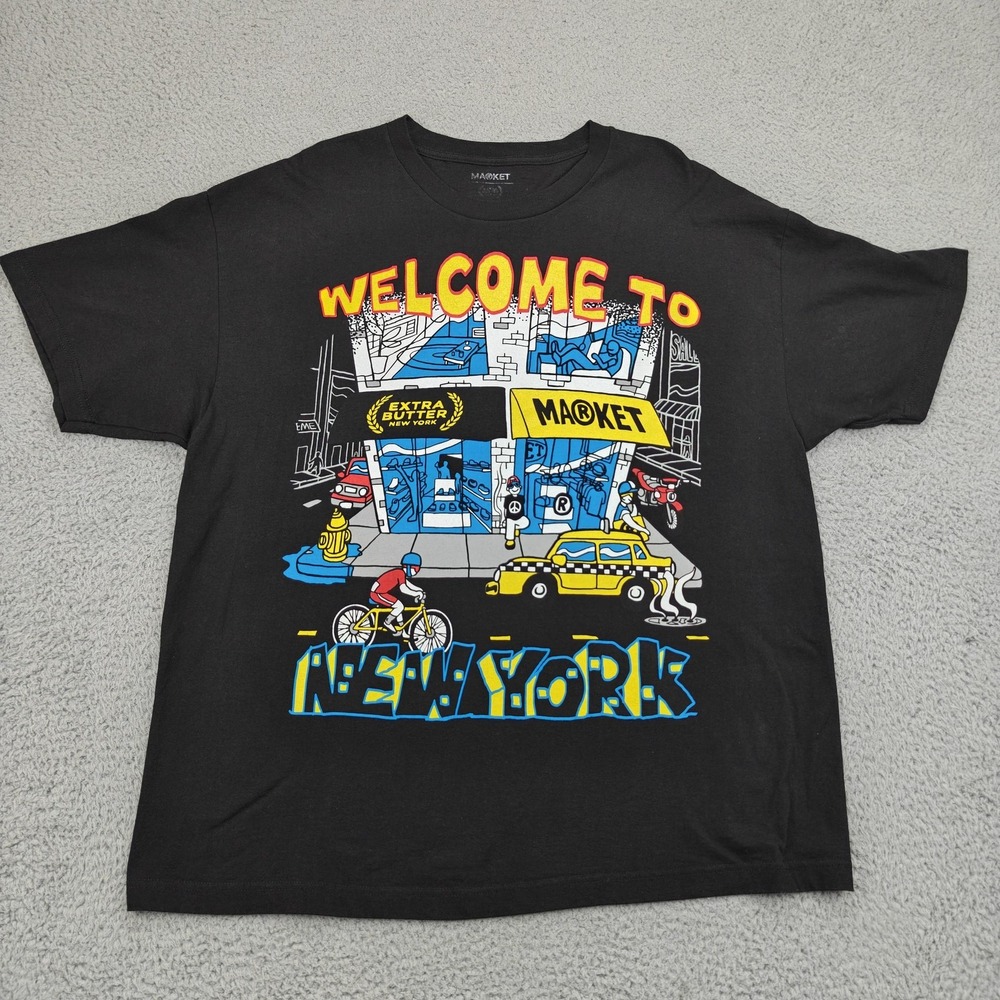 Market Extra Butter Welcome To New York Shirt Mens‎ 2XL Black Graphic Streetwear